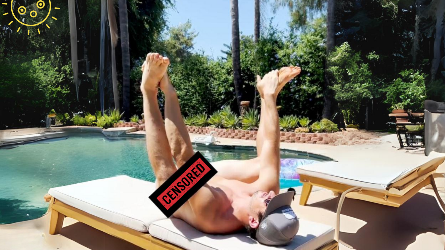 Censored image of Dr. Mike perineum sunning.