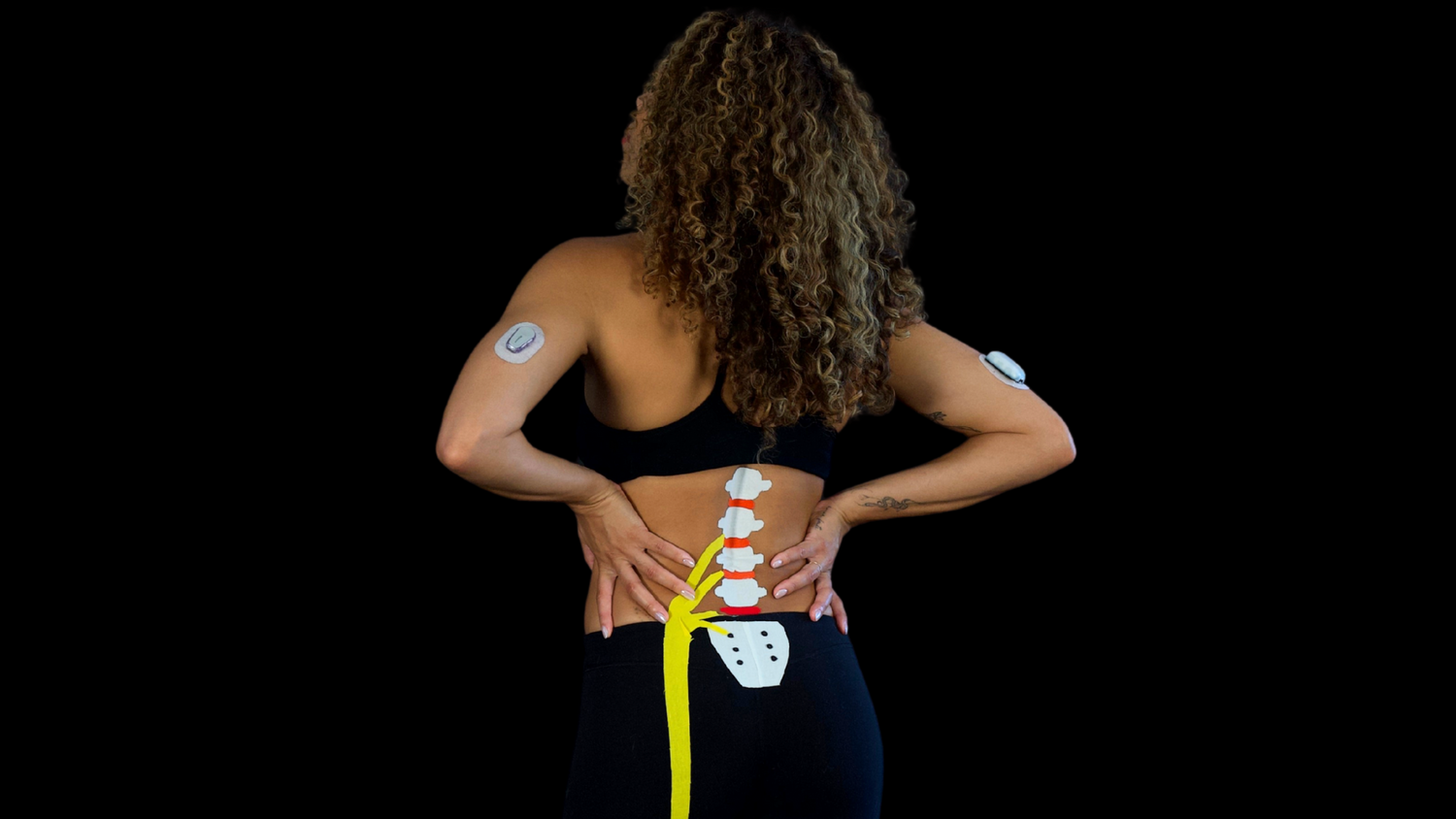 woman with spine and sciatic nerve anatomy art