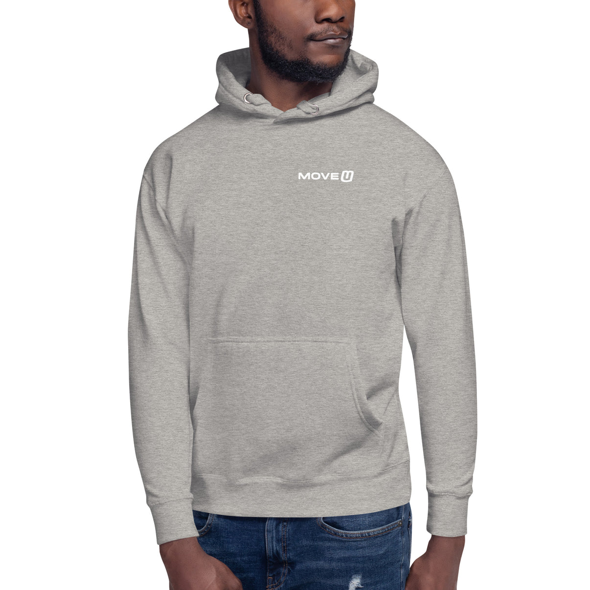 Heather gray unisex Move Better Live Better Hoodie with white move u logo on chest